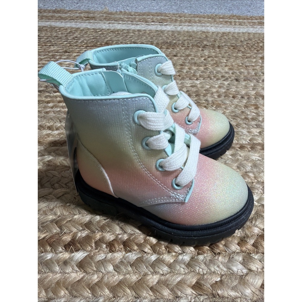 Cat & Jack Amaya Girls Size 6 Spring Combat Boots Pastel Shimmer Glitter New